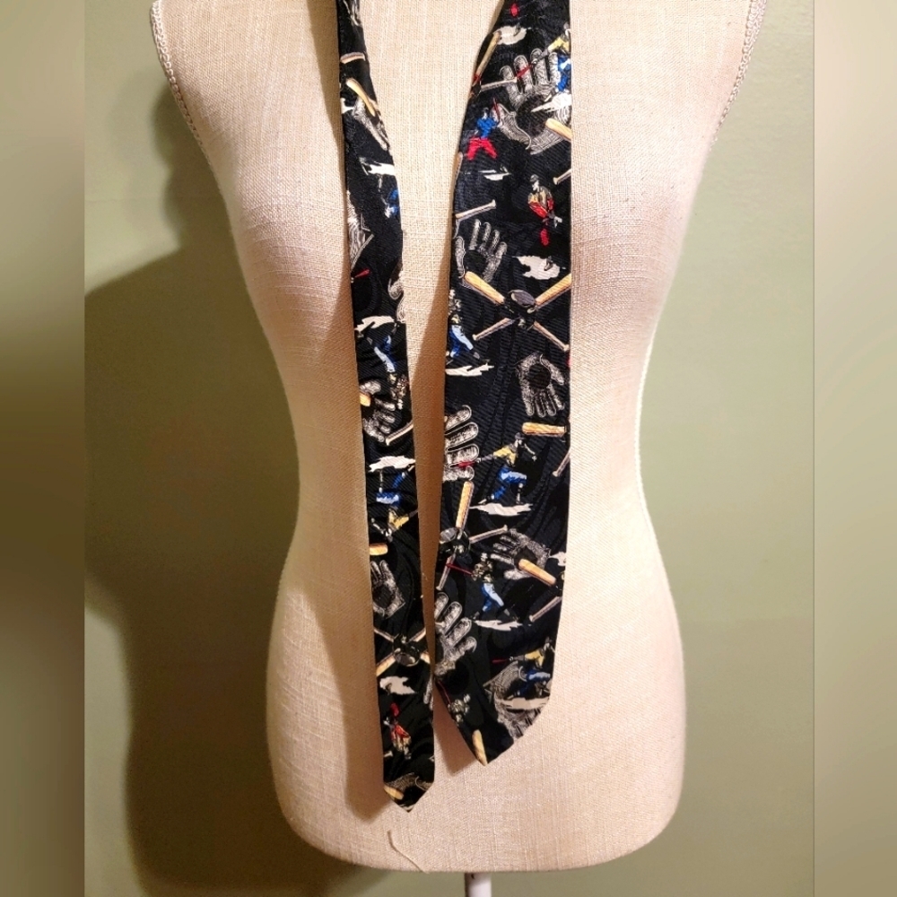 Corner Stone Men's Baseball Motif Black Tie Black Gift Dad